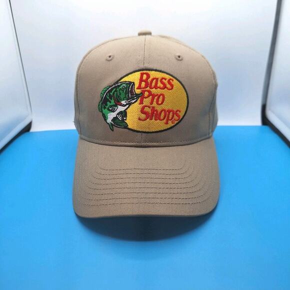 Bass Pro Shops Snapback Baseball Hat Cap Tan Gone Fishing Outdoors - Picture 1 of 7